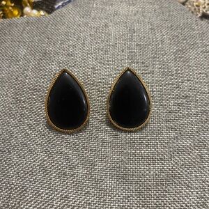 Black and Gold tone Teardrop Stud Earrings